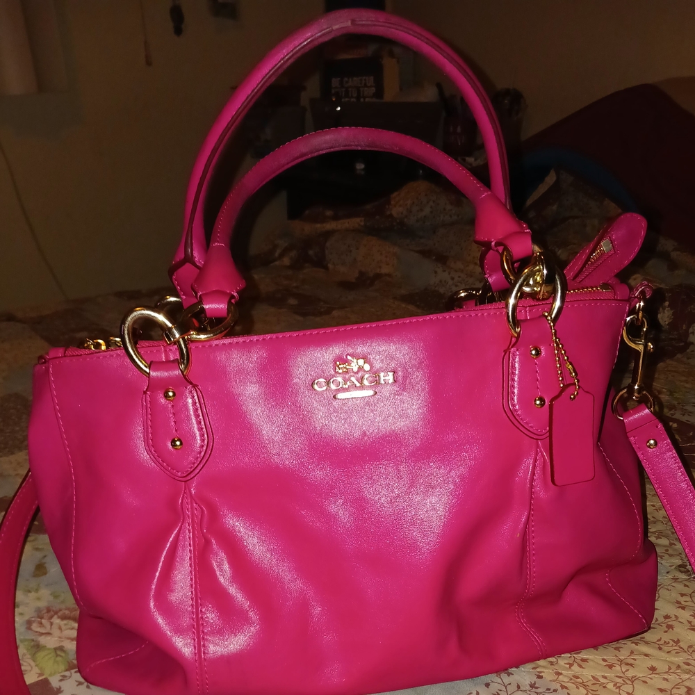 Coach Pink Leather Satchel with Detachable Strap